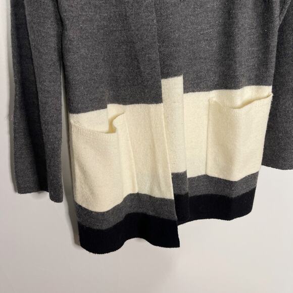 Eileen Fisher XXS Gray Cream Felted Merino Wool Stripe Long Cardigan Sweater - Picture 4 of 6